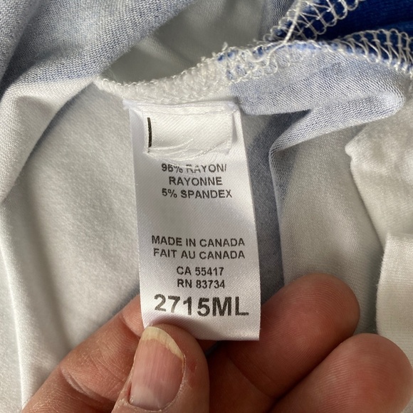 Melanie Lyne Women's Short Ruffled Sleeve Blue + White Stipe T-shirt Size Medium - Picture 6 of 10